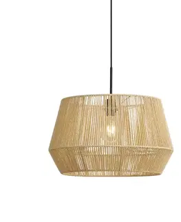 Hanglamp zwart met beige papieren touw kap 50/50/30 - Combi 1