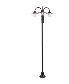 Moderná vonkajšia lampa čierna s meďou 235 cm 3-svetlá IP44 - Kansas