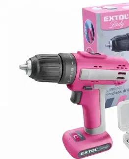 EXTOL LADY Vŕtačka akumulátorová ružová 12V Li-ion, 1x aku 1,5Ah, 25Nm, 2h nabíjačka