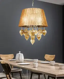 Závesná lampa Elissa v sivej a béžovej farbe na retiazke