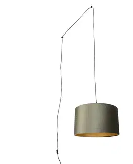 Závesná lampa čierna so zástrčkou a zeleným tienidlom so zlatým interiérom 35cm - Cavalux
