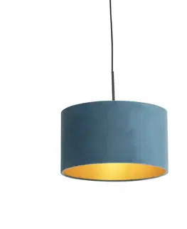 Závesné svietidlo s modrým zamatovým tienidlom so zlatom 35 cm - Combi