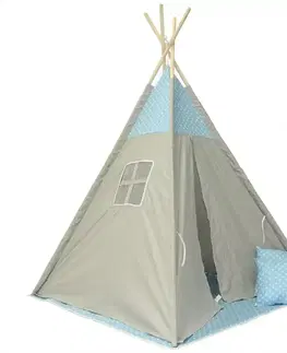 Detský stan Teepee sivo-modrý/hviezdy