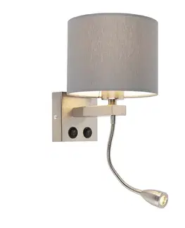 Inteligentná nástenná lampa oceľ s sivým tienidlom vrátane Wifi A60 - Brescia