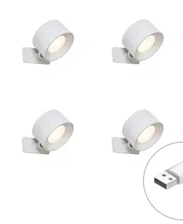 Sada 4 moderných nástenných a stropných svietidiel bielej farby vrátane LED nabíjateľných - Bright