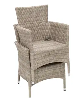 DEOKORK Ratanové kreslo stohovateľné MODENA s poduškou (sivo-béžová)