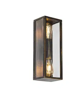 Vintage nástenná lampa starožitné zlato 38 cm 2-svetlo IP44 - Charlois