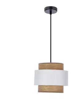 Stropná závesná lampa Forni 1x40W E27 čierne svietidlo s bielym tienidlom z orechového dreva do obývačky, spálne, jedálne, moderného klasického štýlu