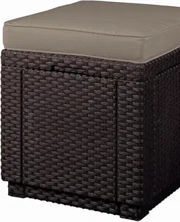 DEOKORK Záhradný ratanový taburet CUBE (hnedý) ZADARMO PODUŠKA