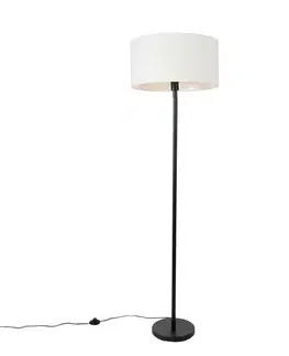 Stojaca lampa čierna s tienidlom bielym 50 cm - Simplo