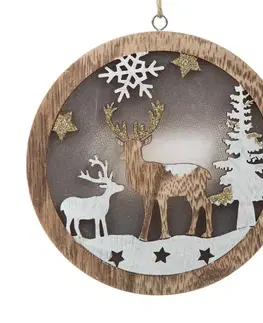 Drevená závesná ozdoba s LED svetlom Fawn, 13 x 13 x 2,5 cm