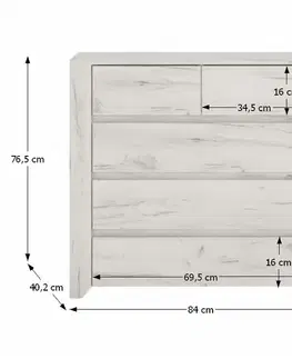 KONDELA Angel Typ 43 5S zásuvková komoda biela / craft