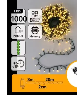  B.V.  - LED vonkajšia vianočná reťaz 1000xLED/8 funkcií 23m IP44 teplá biela B10303AFUY