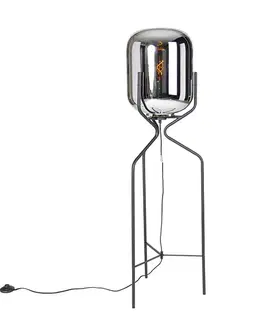 Dizajnová stojaca lampa čierna s dymovým sklom - Bliss