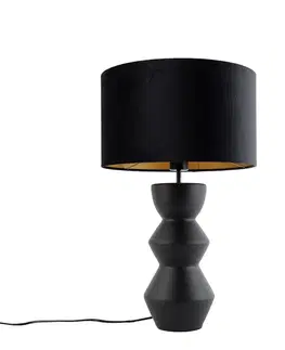 Dizajnová stolná lampa čierna s tienidlom z velúru čierna so zlatom 35 cm - Alisia