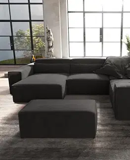 DELIFE Pohovka v tvare "U" Sirpio 300x210 cm mikrovlákno čierna ležadlo variabilné s taburetom