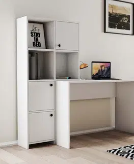 LOUD písací stôl s knižnicou, biela