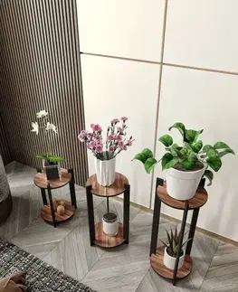 Wooden Plant Stand Flower Desk Round - Walnut