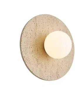 Nástenná lampa Japandi okrúhla z prírodného kameňa s opálovým sklom - Josie