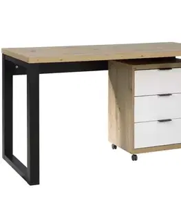 Set Max I Písací stôl + Skrinka na kolieskach biela/dub artisan/čierna