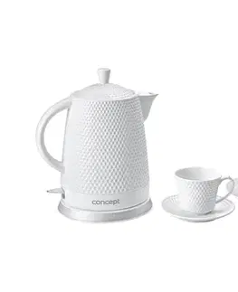 Concept RK0040 - rýchlovarná kanvica 1,5 l 1500W/230V biela/keramika + 2x šálky s podšálkami rk0040