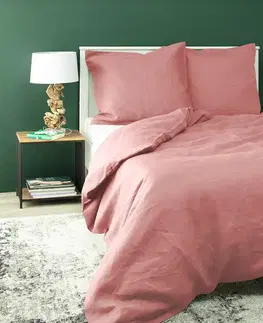 Dekoria Súprava ľanových obliečok Linen 160 x 200 cm pink, 160 x 200 cm/ 2 poszewki 80 x 70 cm