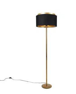 Moderná stojaca lampa zlatá s tienidlom čiernym so zlatom - Simplo