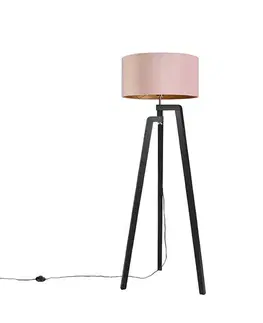 Stojaca lampa trojnožka čierna s ružovým tienidlom a zlatom 50 cm - Puros