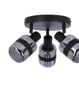 Stropná lampa Yuki, matná čierna, 3x15W, E14, dymové tienidlo