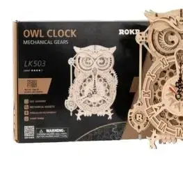 Mechanické drevené 3D puzzle Hodiny Sova
