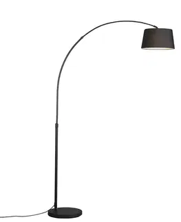 Moderná oblúková lampa čierna s čiernym textilným tienidlom - Arc Basic