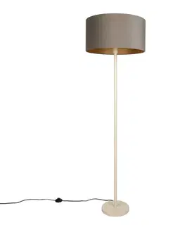 Japandi stojaca lampa béžová s taupe tienidlom a zlatým interiérom 50cm - Simplo
