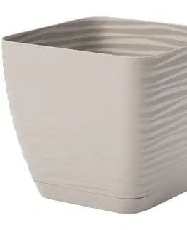 Kvetináč Sahara Petit štvorec s podmiskou 17 cm svetlosivá