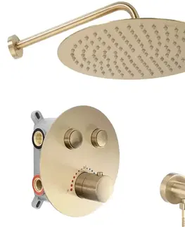 Sprchová súprava podomietková s termostatom LUNGO zlatá brúsená + BOX