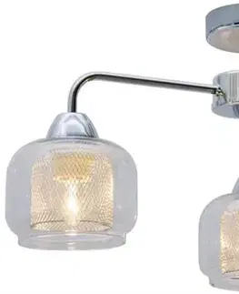 Chrómová stropná lampa, sklenené tienidlo, 3x40W, Ray