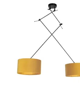 Závesné svietidlo čierne s plyšovými tienidlami okrová so zlatom 35 cm - Blitz
