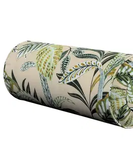 Dekoria Valček so záložkami, olivovozelené kvety na ľanovom podklade, Ø 20 x 50 cm, Tropical Island, 142-96
