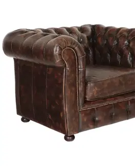 Pohovka jednomiestna Chesterfield Liverpool z pravej hovädzej kože Whisky