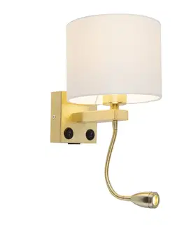 Zlatá nástenná lampa USB s bielym tienidlom - Brescia Combi