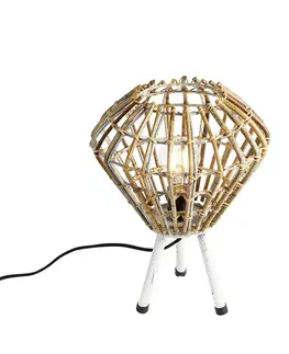 Rustikálna stolná lampa trojnožka bambus s bielou - Canna Diamond