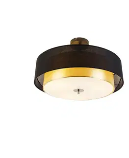 Moderné stropné svietidlo čierne so zlatom 50 cm 3-svetlo - Drum Duo