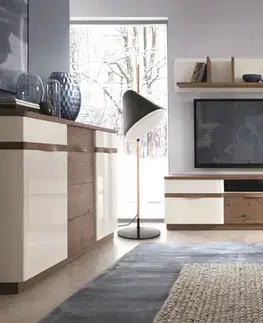 TARANKO Como obývacia izba biely vysoký lesk / dub Como