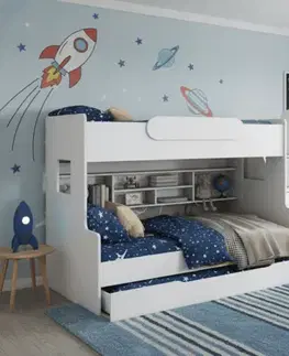 ArtBed Detská poschodová posteľ SEGAN s roštom a úložným priestorom | biela 120 x 200 cm