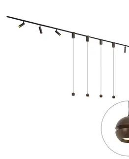 Moderný koľajnicový systém so 6 bodovými svetlami a 4 závesnými svetlami Easylift tmavý bronz 1-fázový - Slimline Uzzy Tira