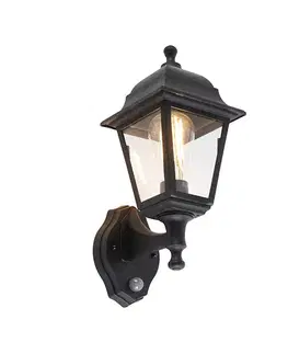 Klasická vonkajšia nástenná lampa čierna s detektorom pohybu - Capital