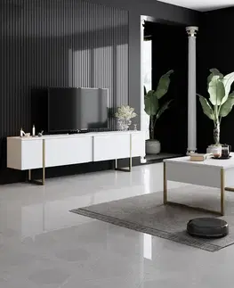 TV stolík Luxe - White, Gold