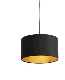 Závesné svietidlo s čiernym zamatovým tienidlom so zlatom 35 cm - Combi