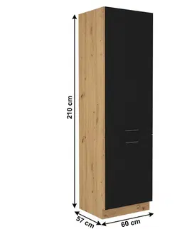 KONDELA Monro 60 LO-210 2F kuchynská skrinka na vstavanú chladničku čierna / dub artisan