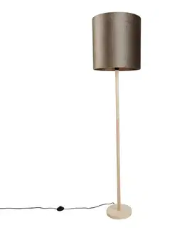 Drevená stojacia lampa s taupe zamatovým tienidlom 40 cm - Mels