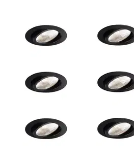 Sada 6 zapustených bodových svetiel čierna 9,5 cm vrátane LED 1300 lm stmievateľné IP23 - Gaius